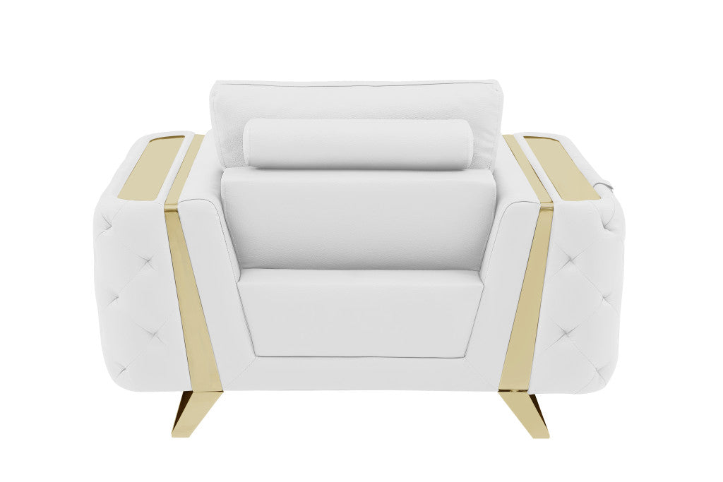50" White And Gold Genuine Leather Club Chair