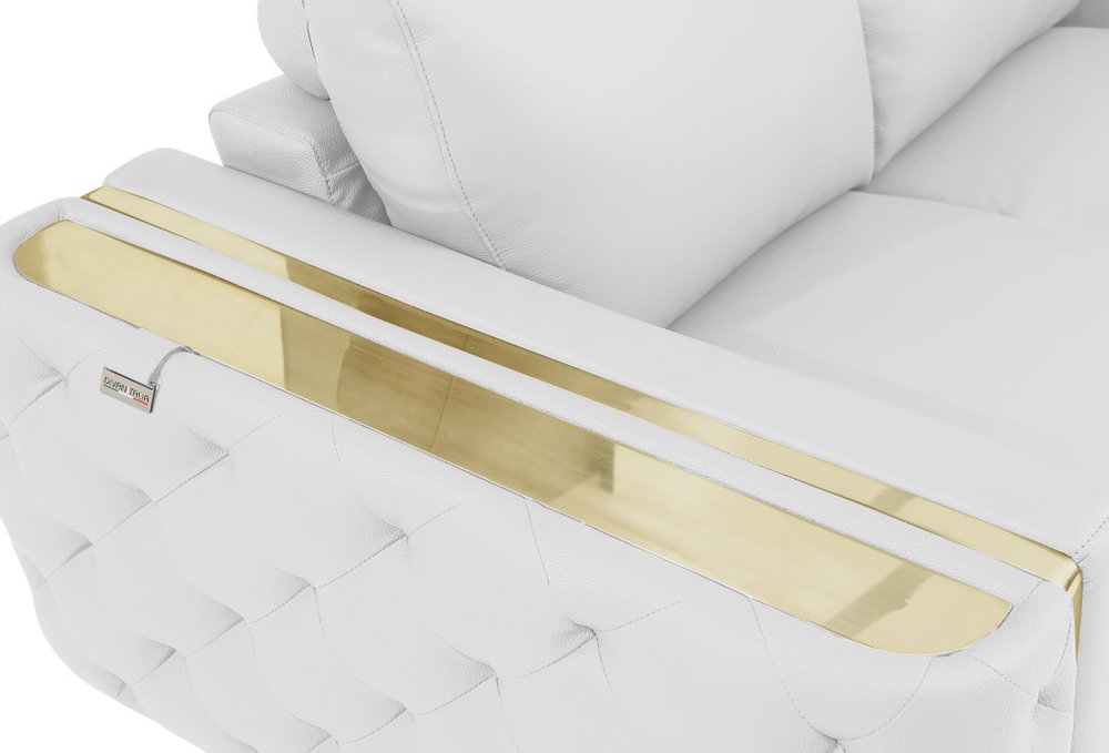 50" Beige And Gold Genuine Leather Tufted Club Chair