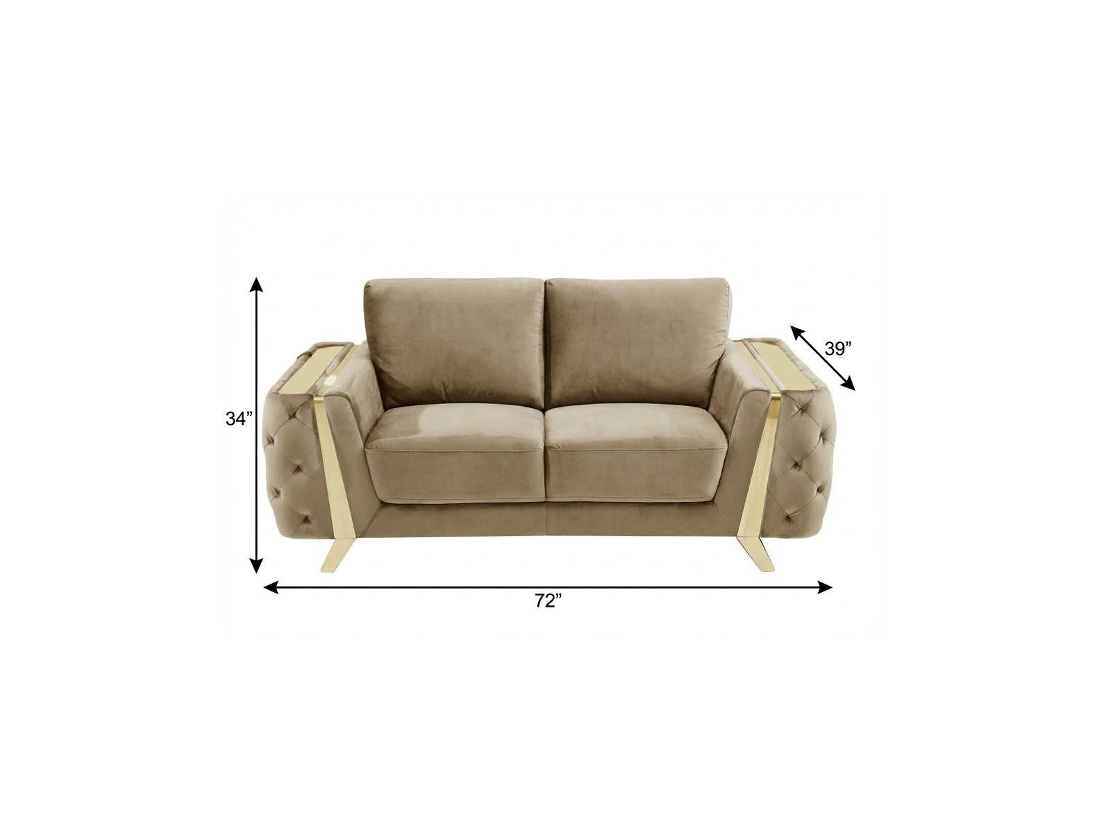 72" Beige And Gold Velvet Loveseat
