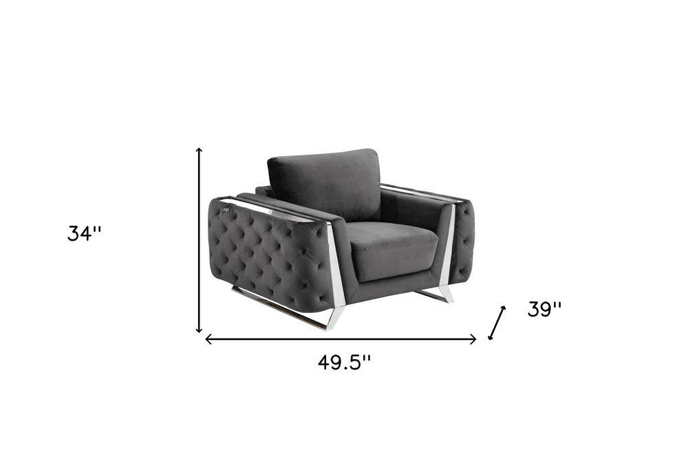 50" Beige And Gold Velvet Tufted Club Chair