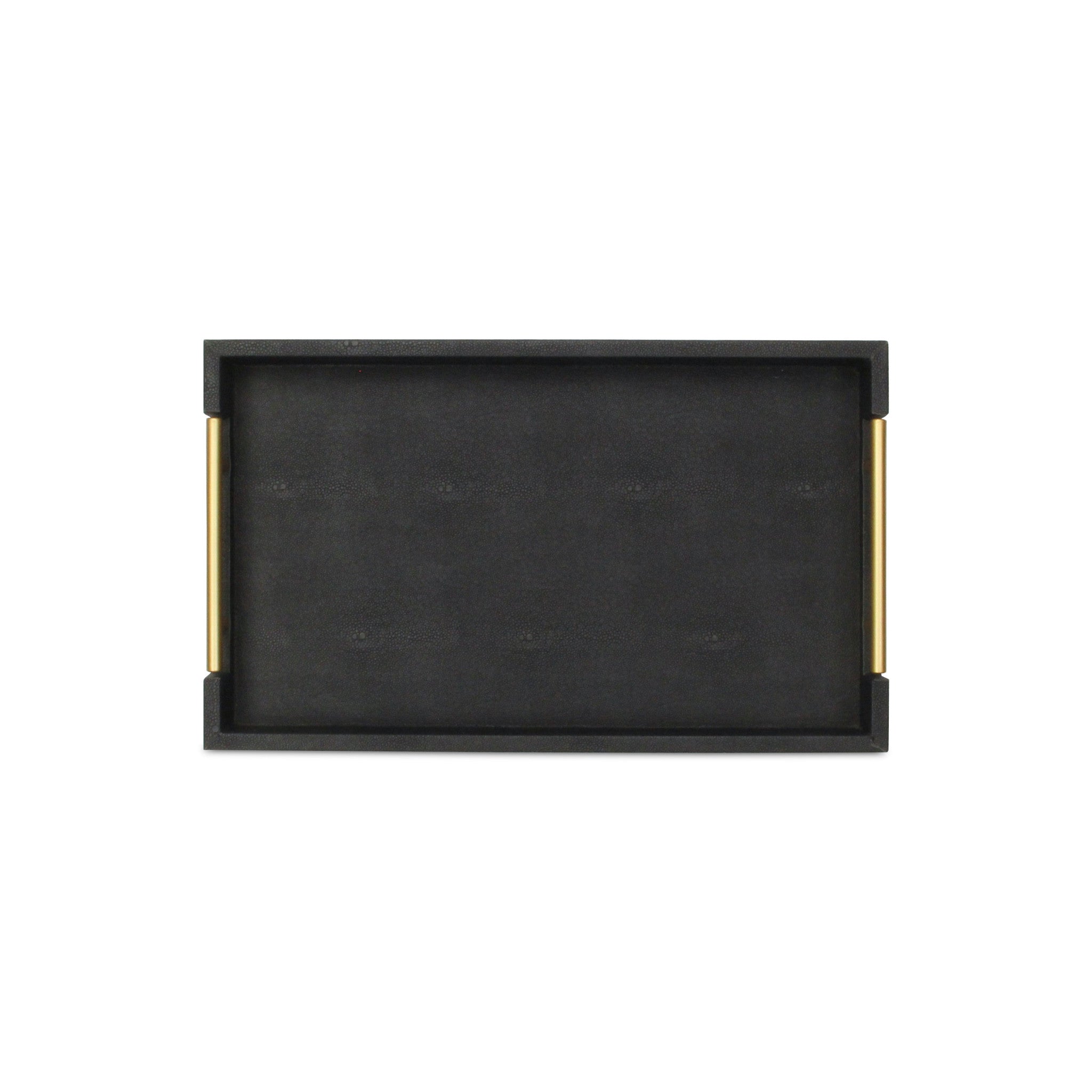 16" Black Wood and Vinyl Faux Shagreen Serving Tray With Gold Handles
