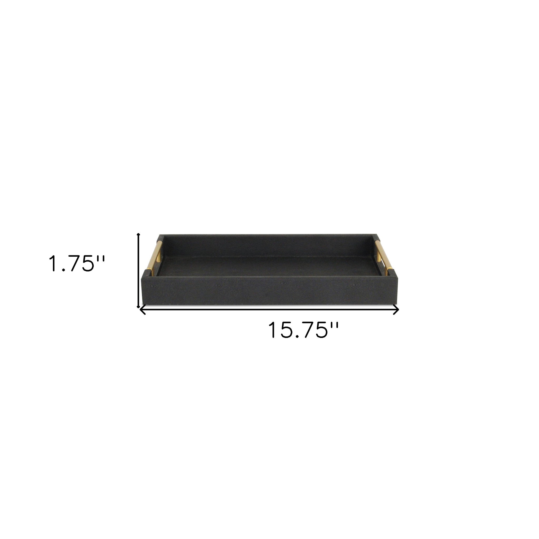 16" Black Wood and Vinyl Faux Shagreen Serving Tray With Gold Handles