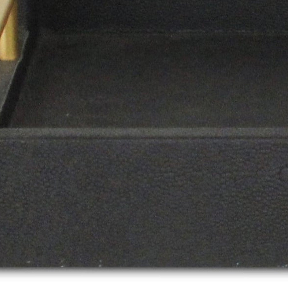 16" Black Wood and Vinyl Faux Shagreen Serving Tray With Gold Handles