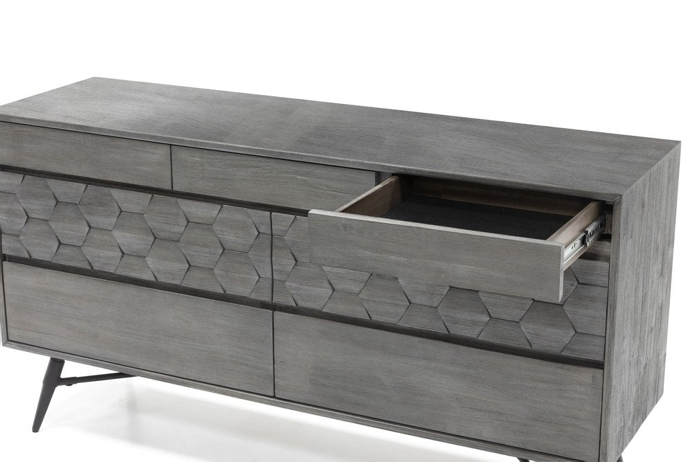 61" Gray Solid Wood Six Drawer Double Dresser