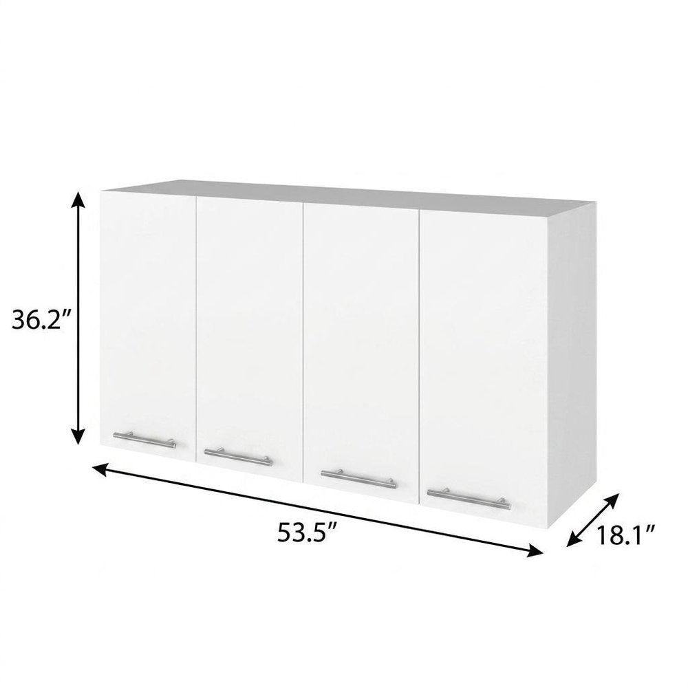 54" Oak and White Wood Flat Door Rolling Kitchen Island Set With Storage