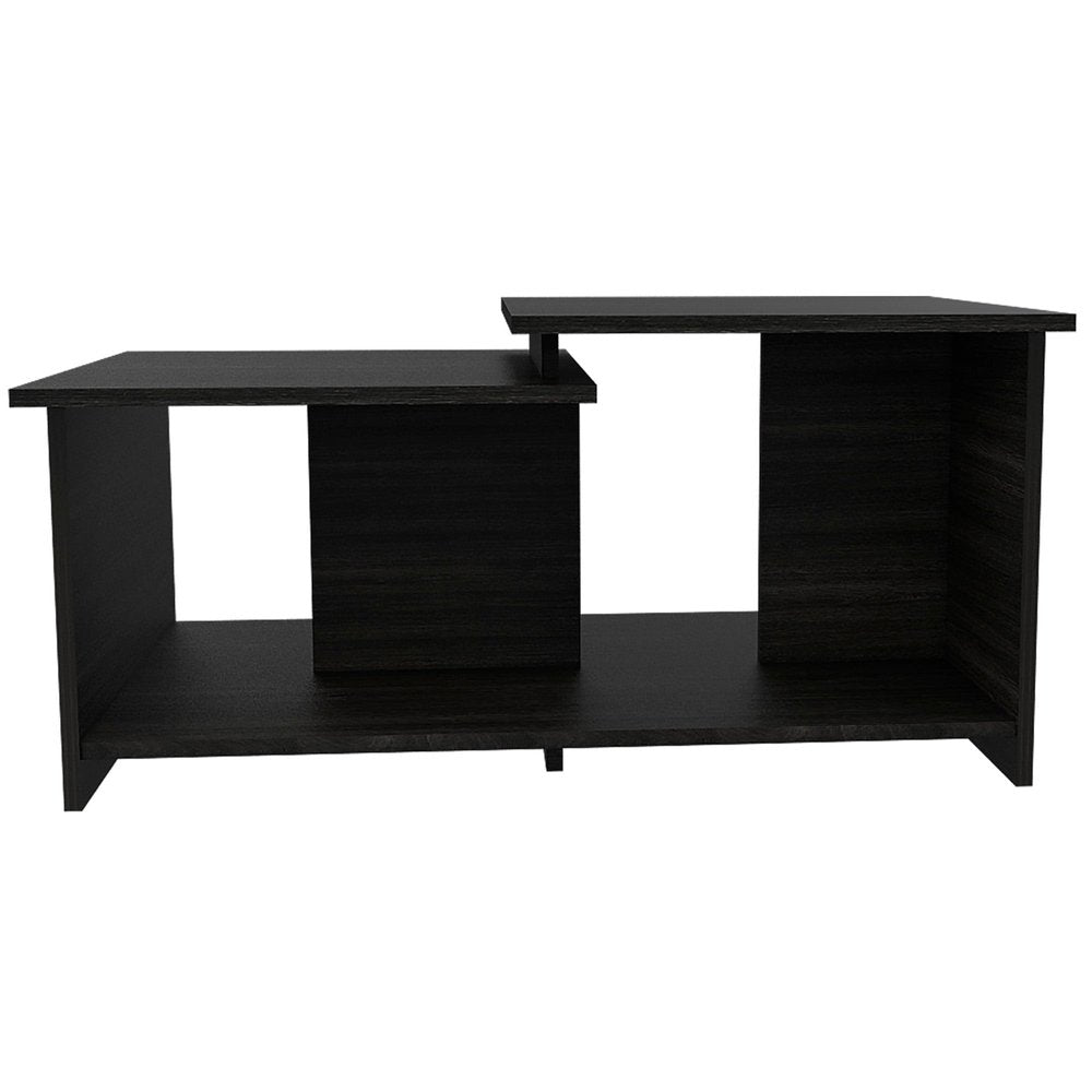 Set of Two Espresso and Black Wood Floor Shelf Furniture Set