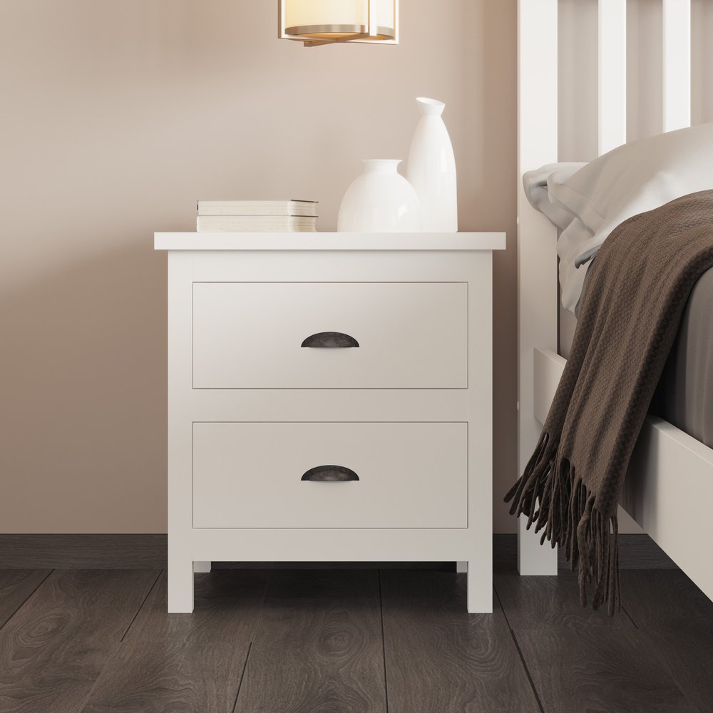 22" Solid Wood Two Drawer Nightstand