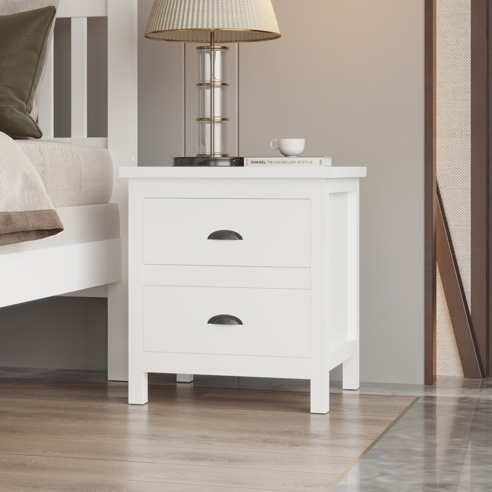 22" Solid Wood Two Drawer Nightstand