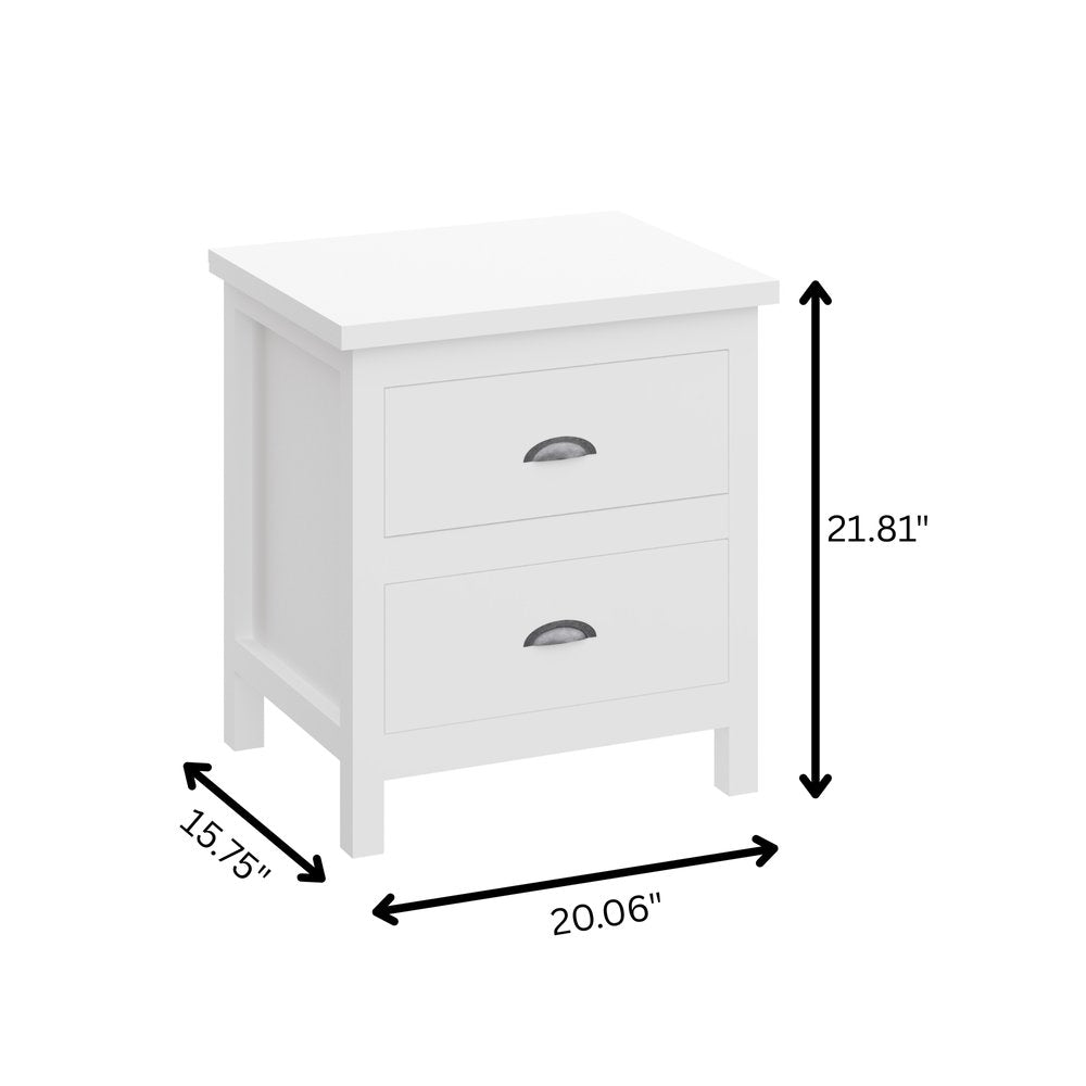 22" Solid Wood Two Drawer Nightstand