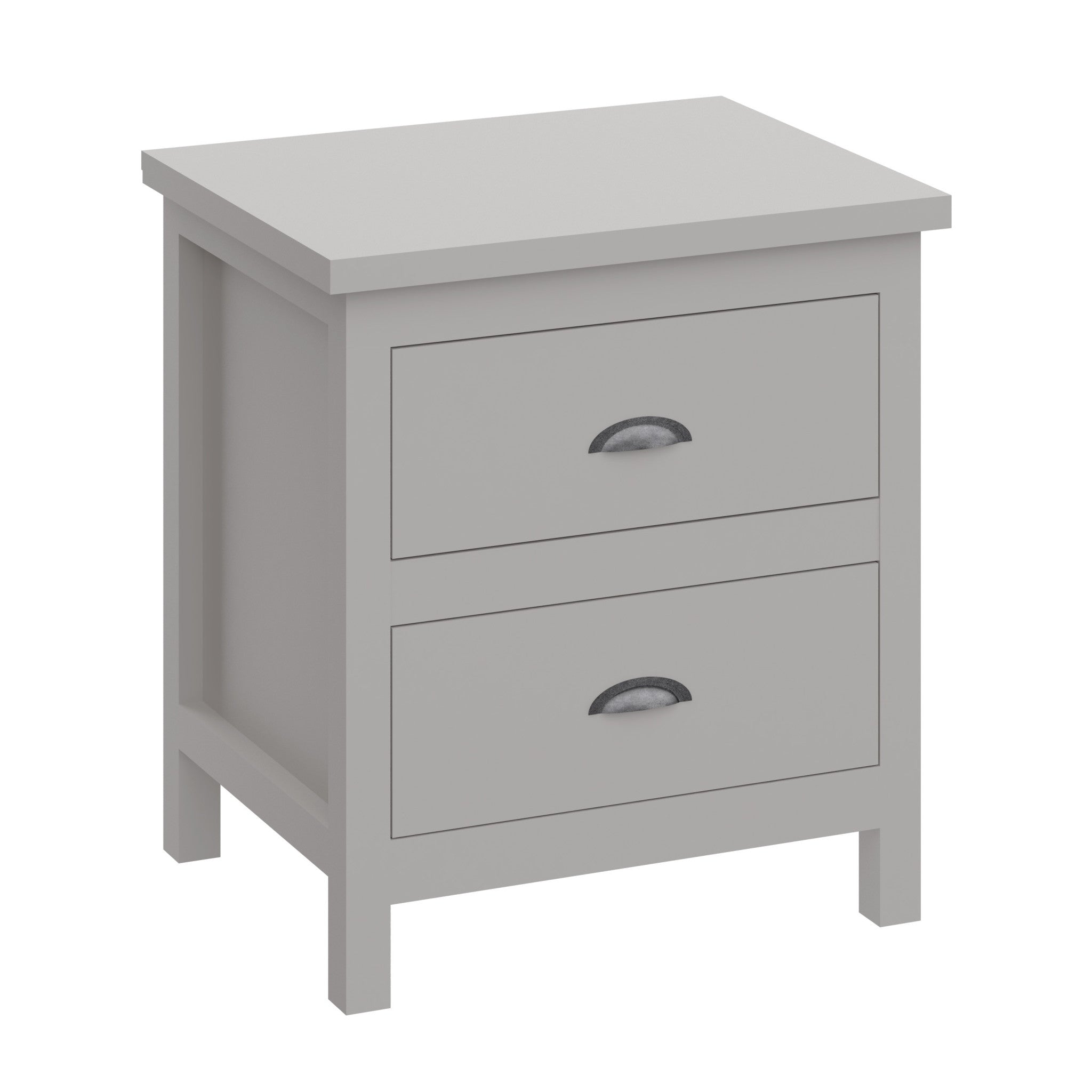 16" Gray Two Drawer Solid Wood Nightstand