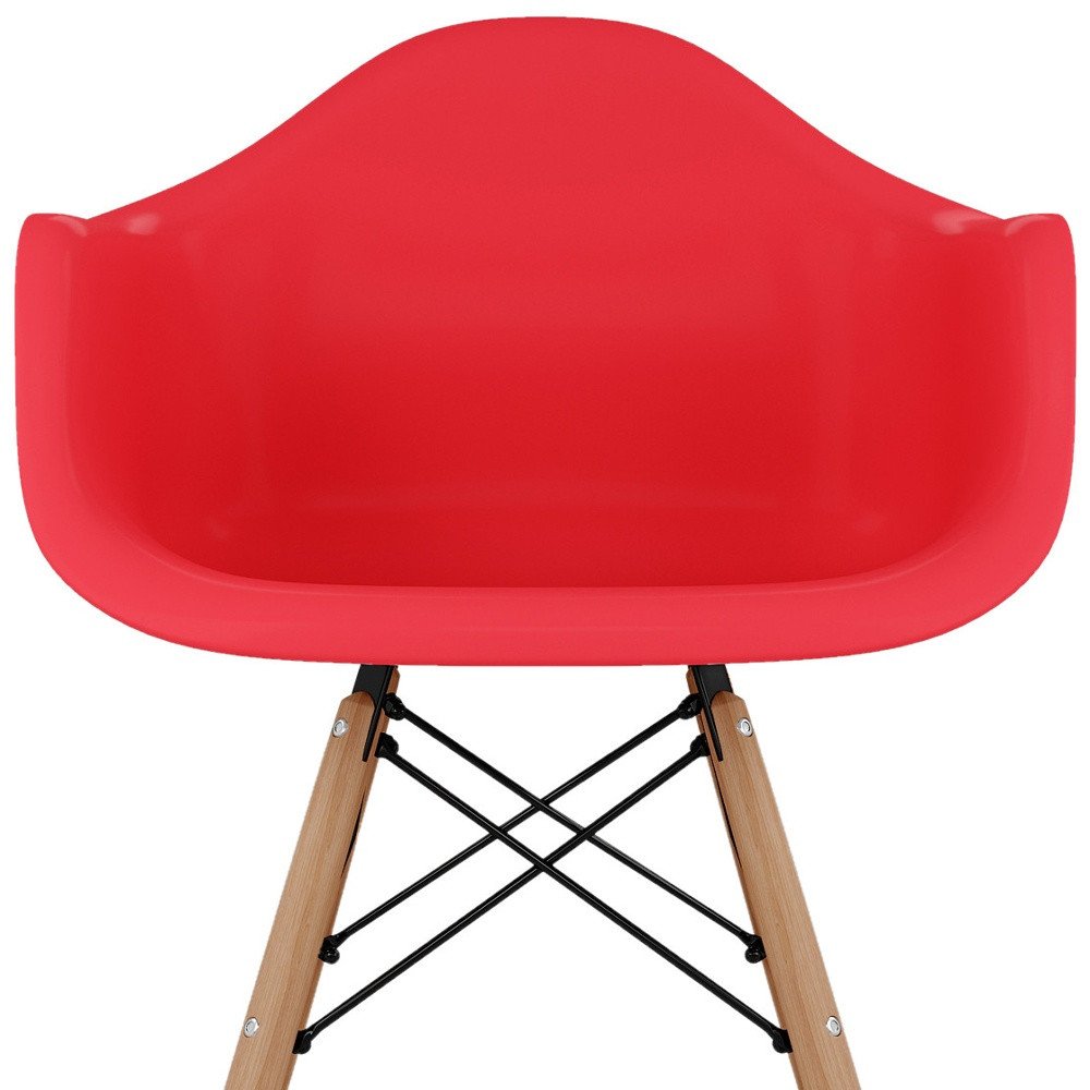 Red And Natural Heavy Duty Plastic And Solid Wood Dining Arm Chair