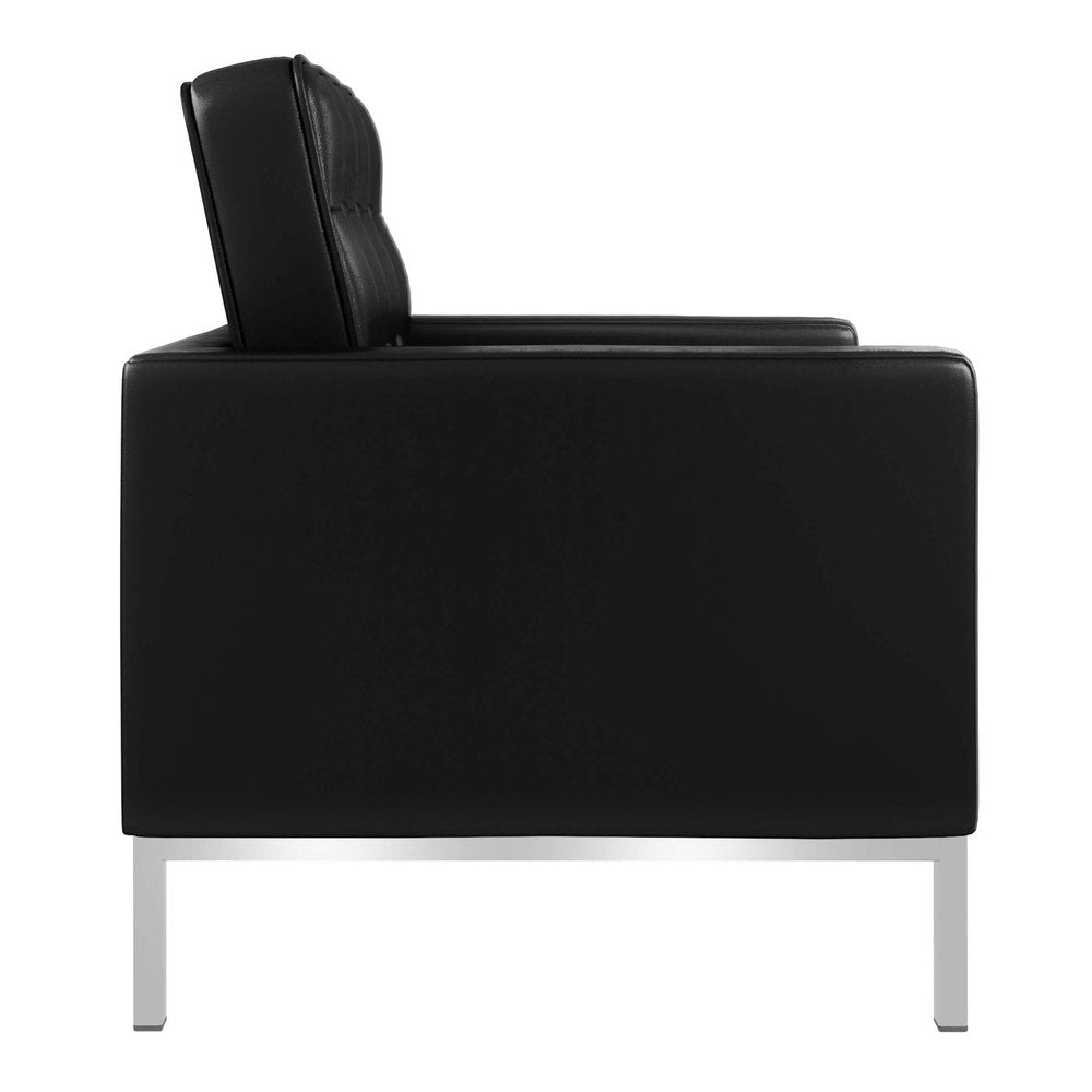 31" Black and Silver Italian Leather Tufted Club Chair