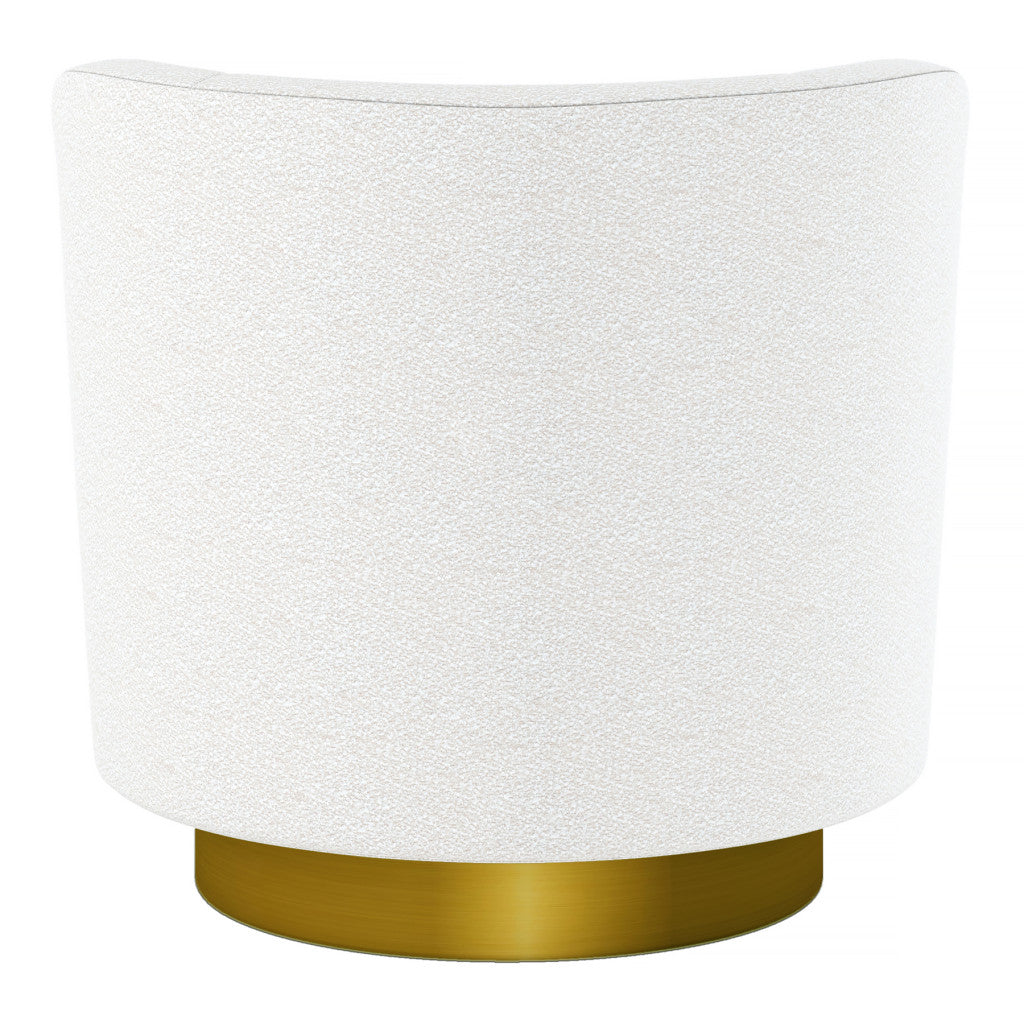 28" White and Gold Boucle Swivel Barrel Chair