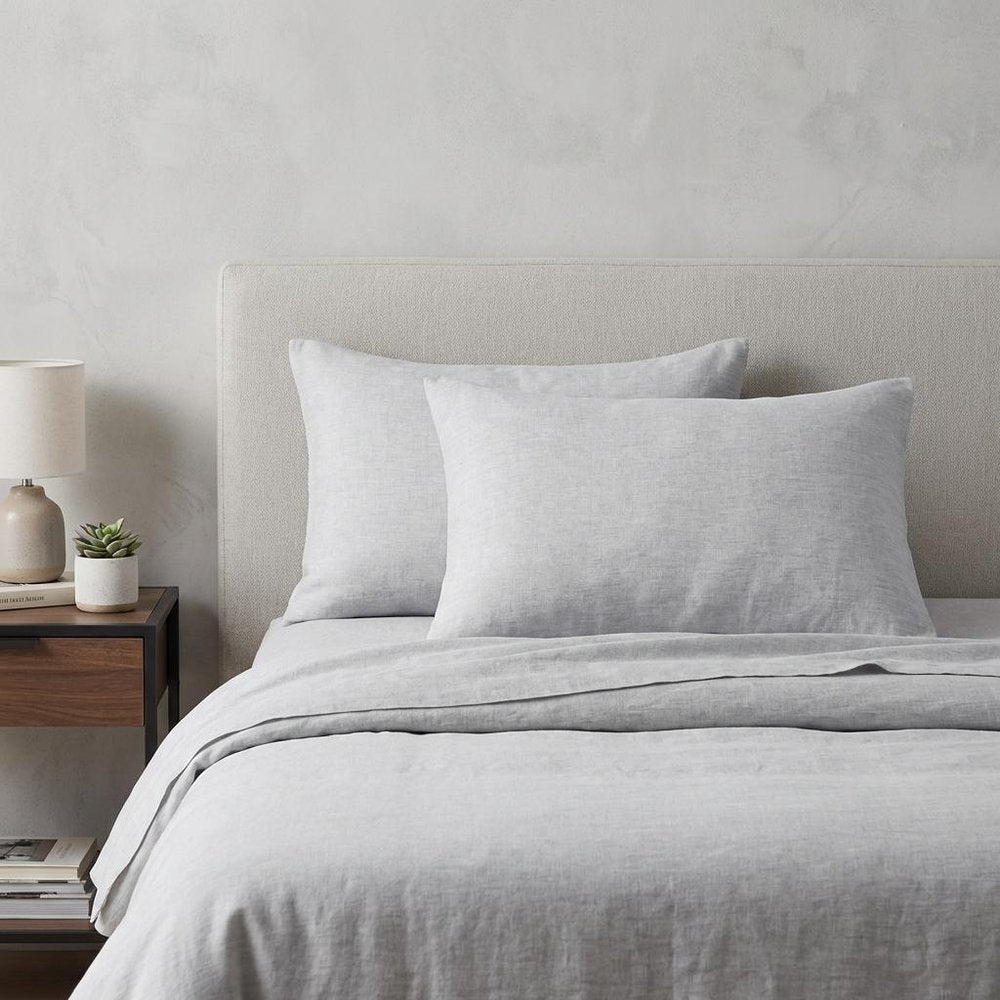 Set of Two White Linen Standard Pillowcases