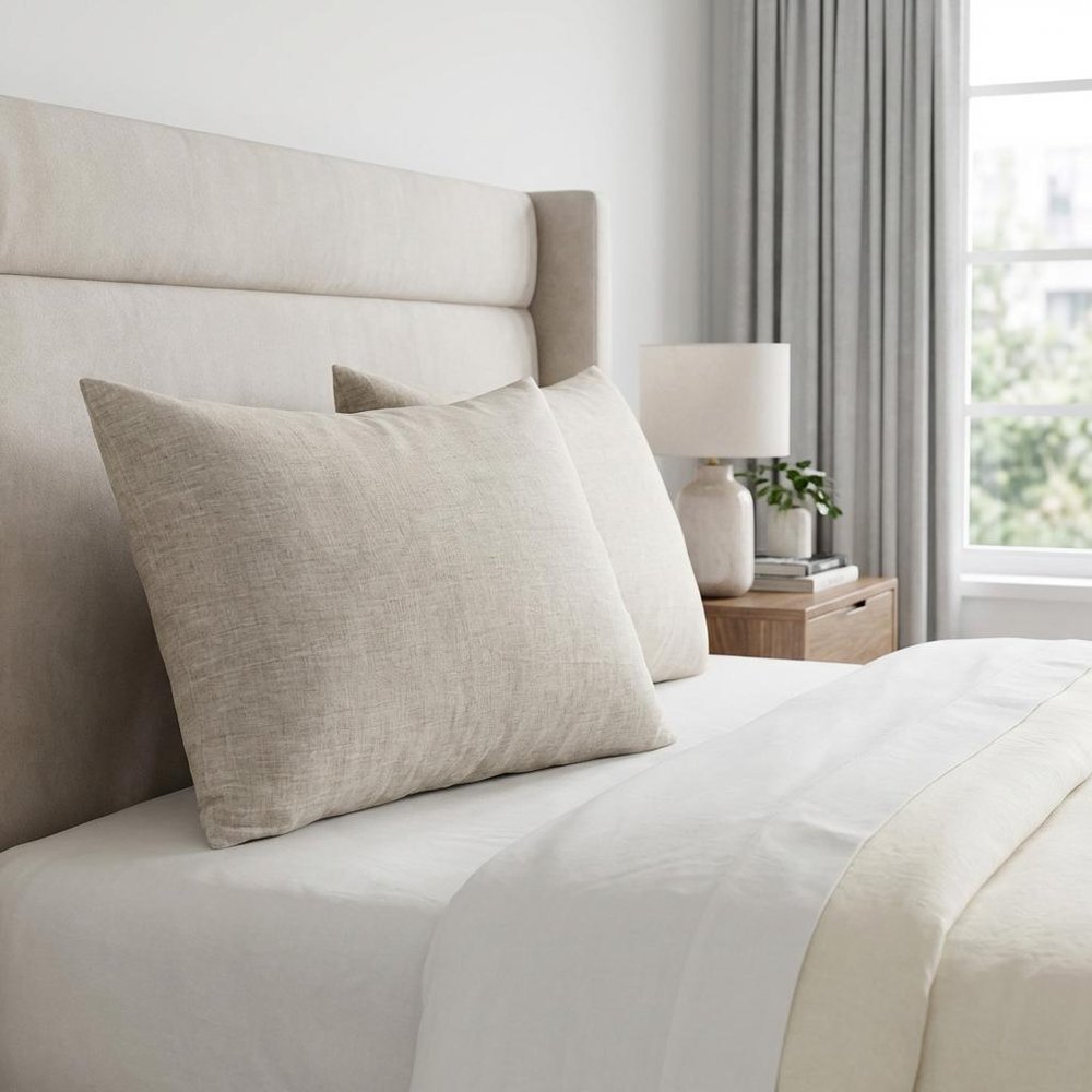 Set of Two Ivory Linen Pillowcases
