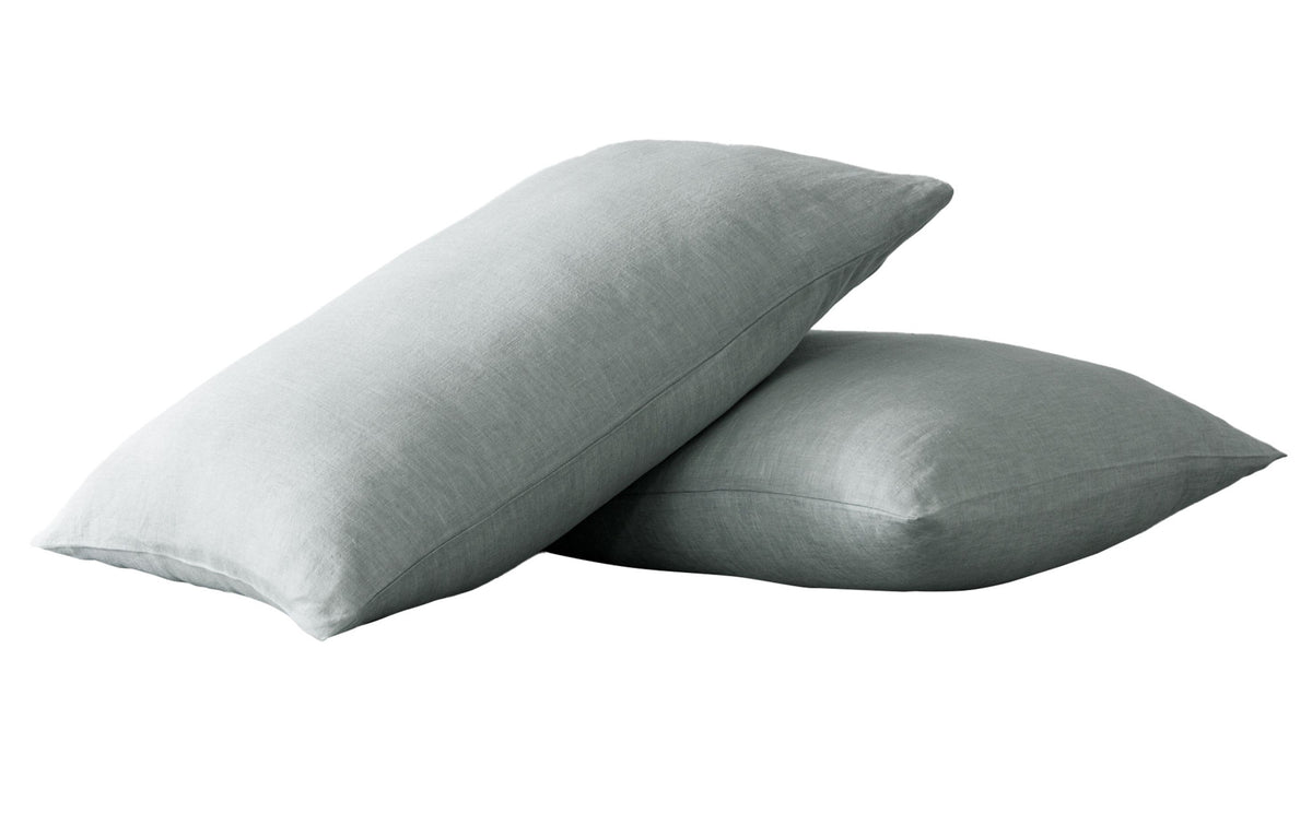 Set of Two Blue Linen King Pillowcases
