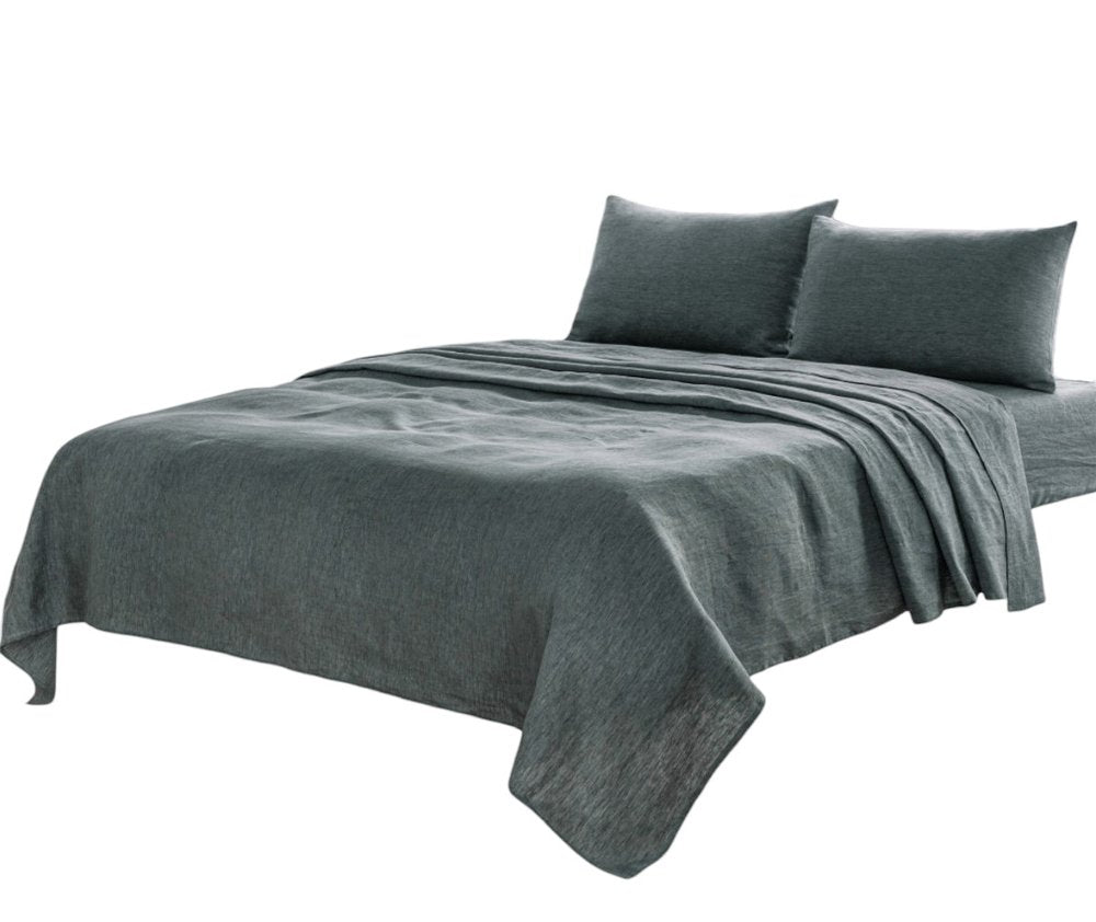 Four Piece Slate Gray Linen California King Sheet Set