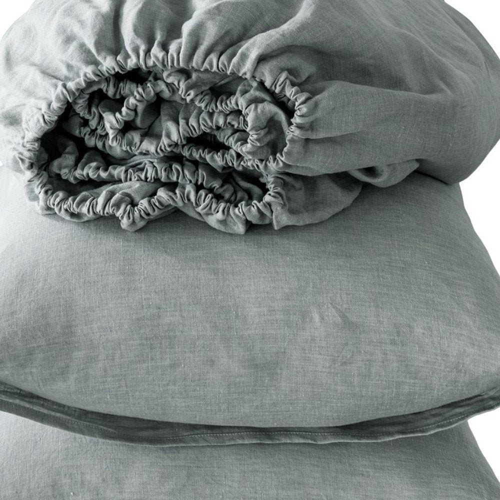 Four Piece Slate Gray Linen Sheet Set