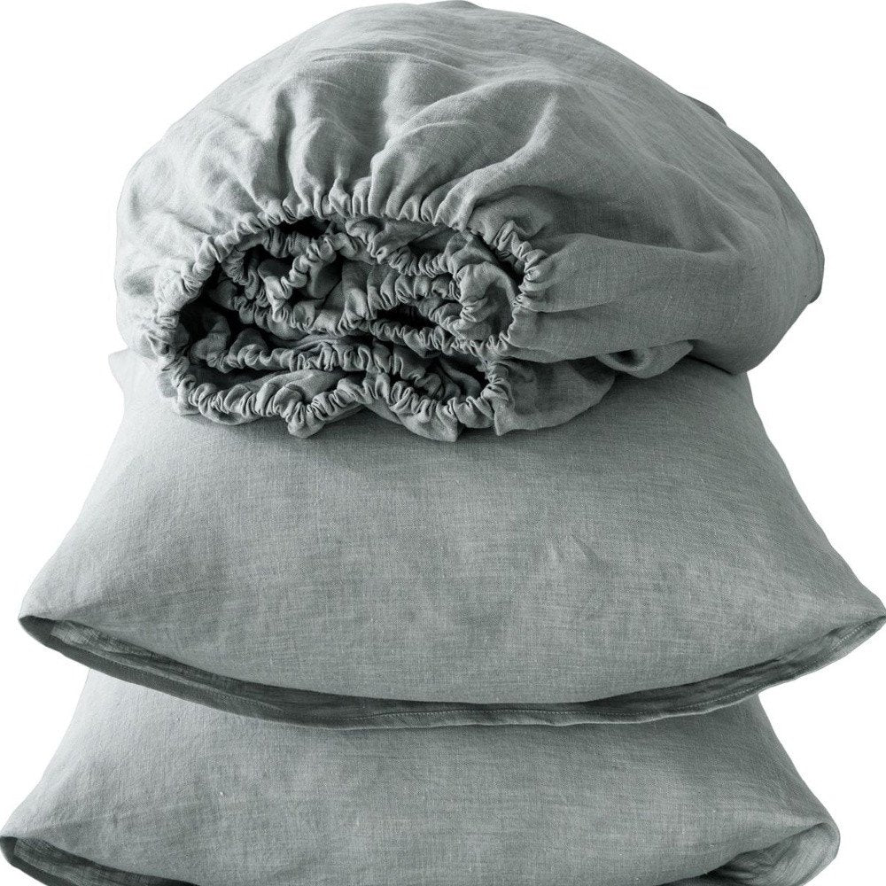 Four Piece Slate Gray Linen Sheet Set