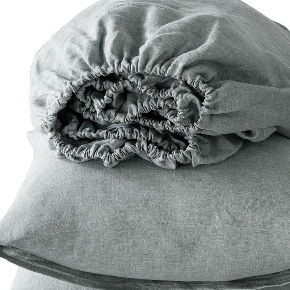 Four Piece Slate Gray Linen Sheet Set