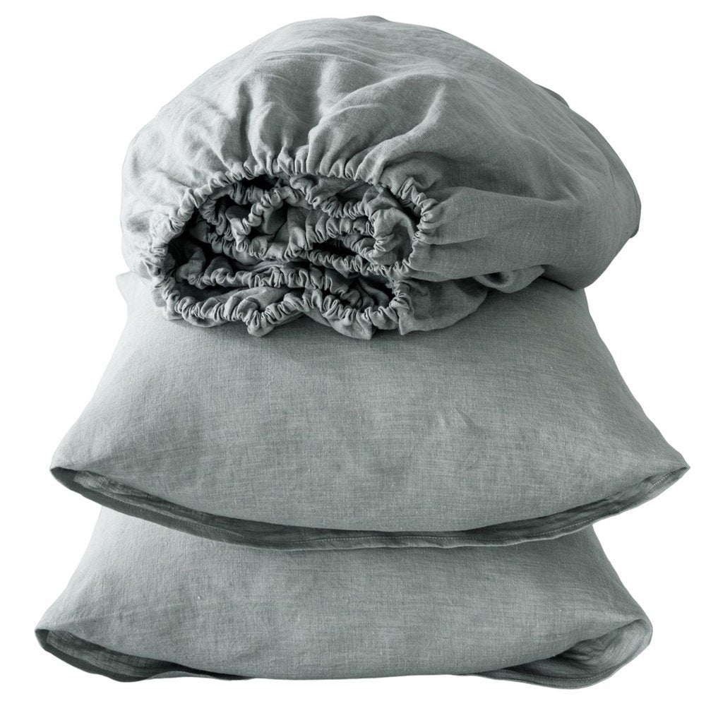 Four Piece Slate Gray Linen Sheet Set