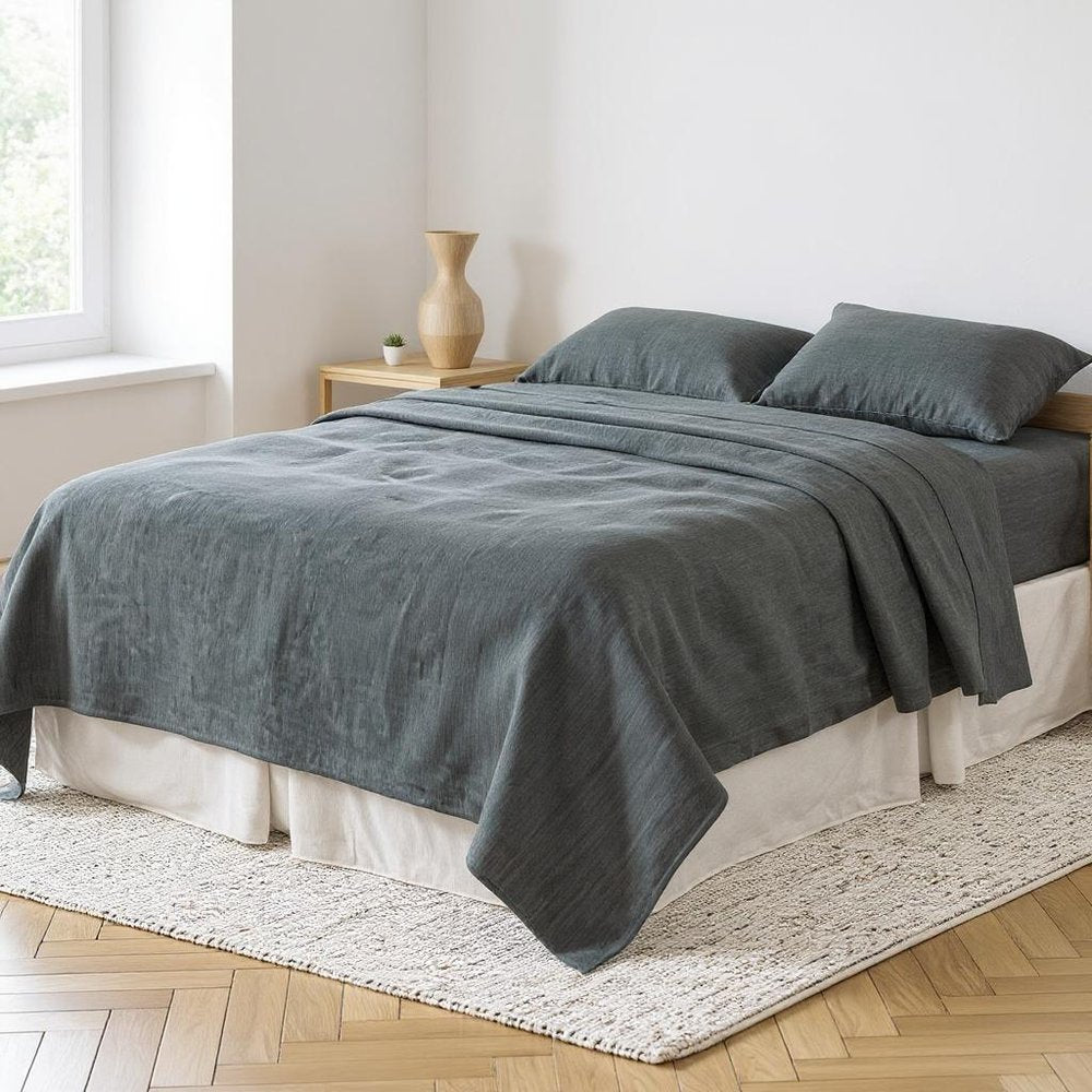Light Gray Linen King Flat Sheet