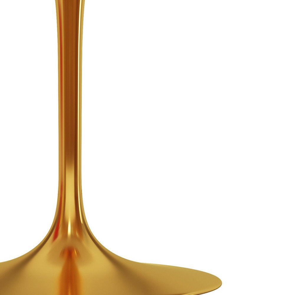 40" White And Gold Rounded Stone And Metal Pedestal Base Dining Table