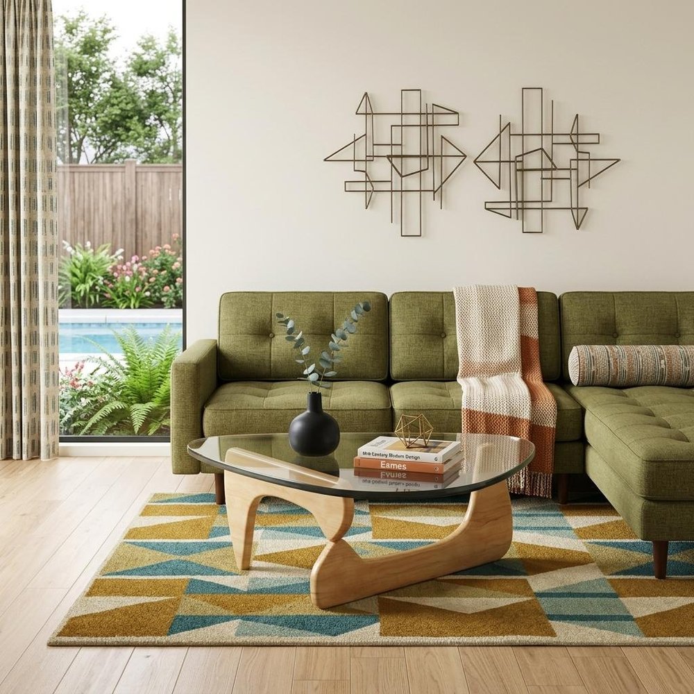 50" Clear And Natural Glass And Solid Wood Triangle Coffee Table