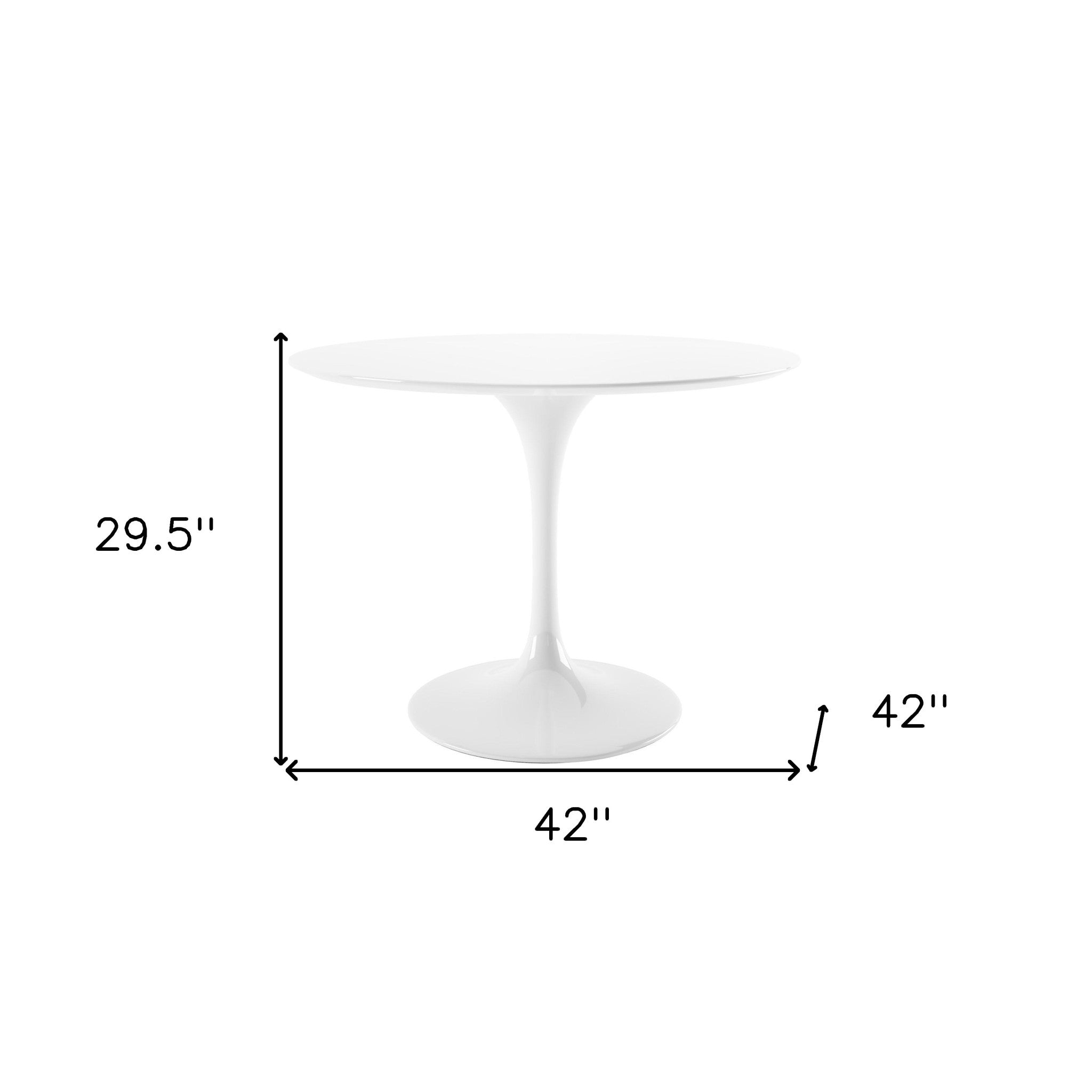 42" White Fiberglass And Metal Dining Table