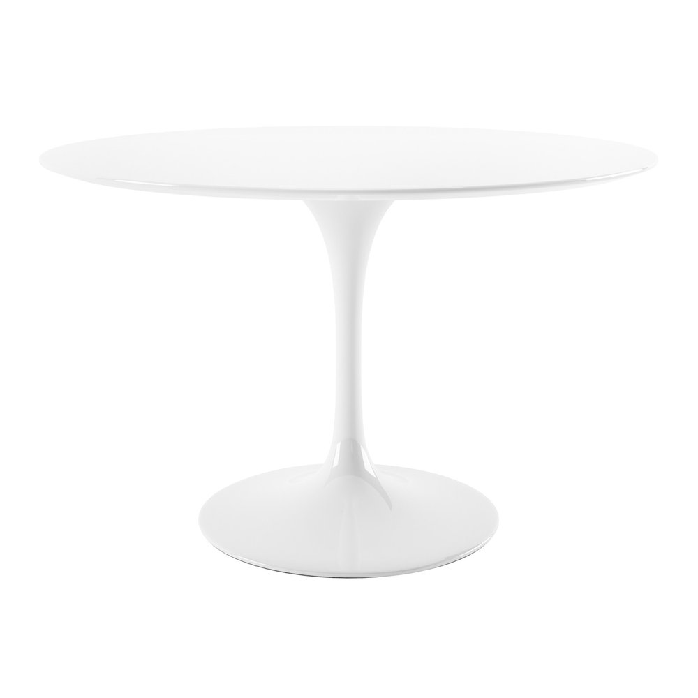 48" White Fiberglass And Metal Dining Table