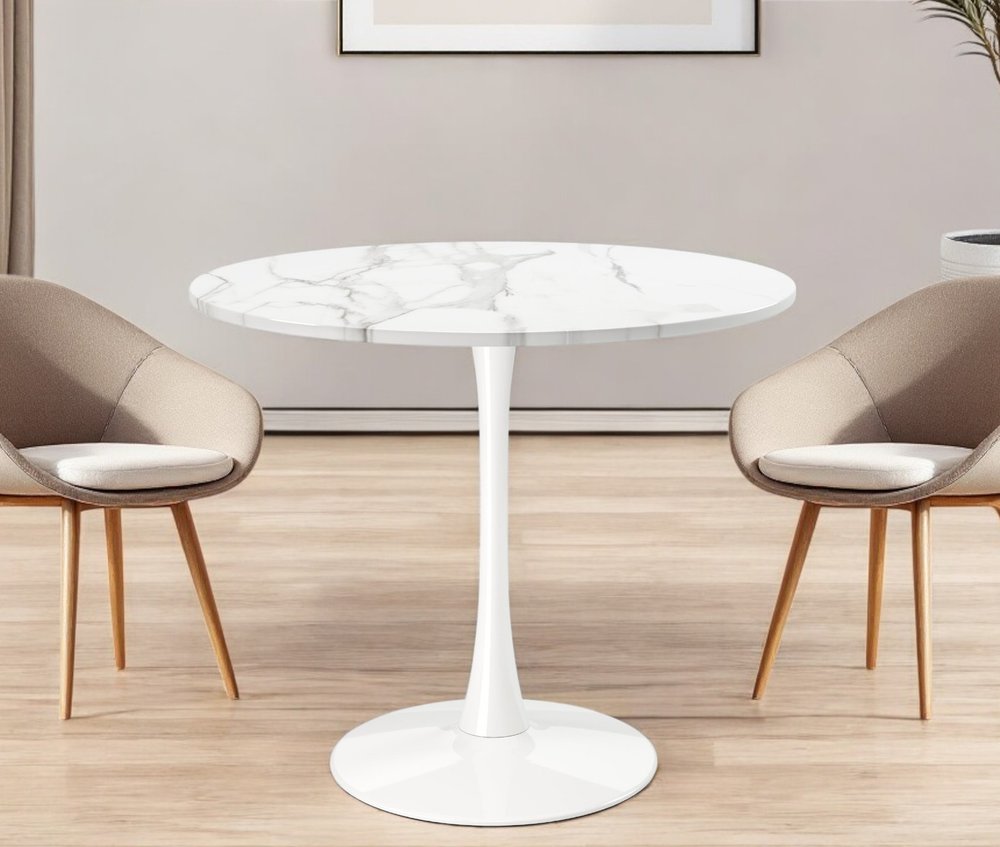 36" White Rounded Metal Pedestal Base Dining Table
