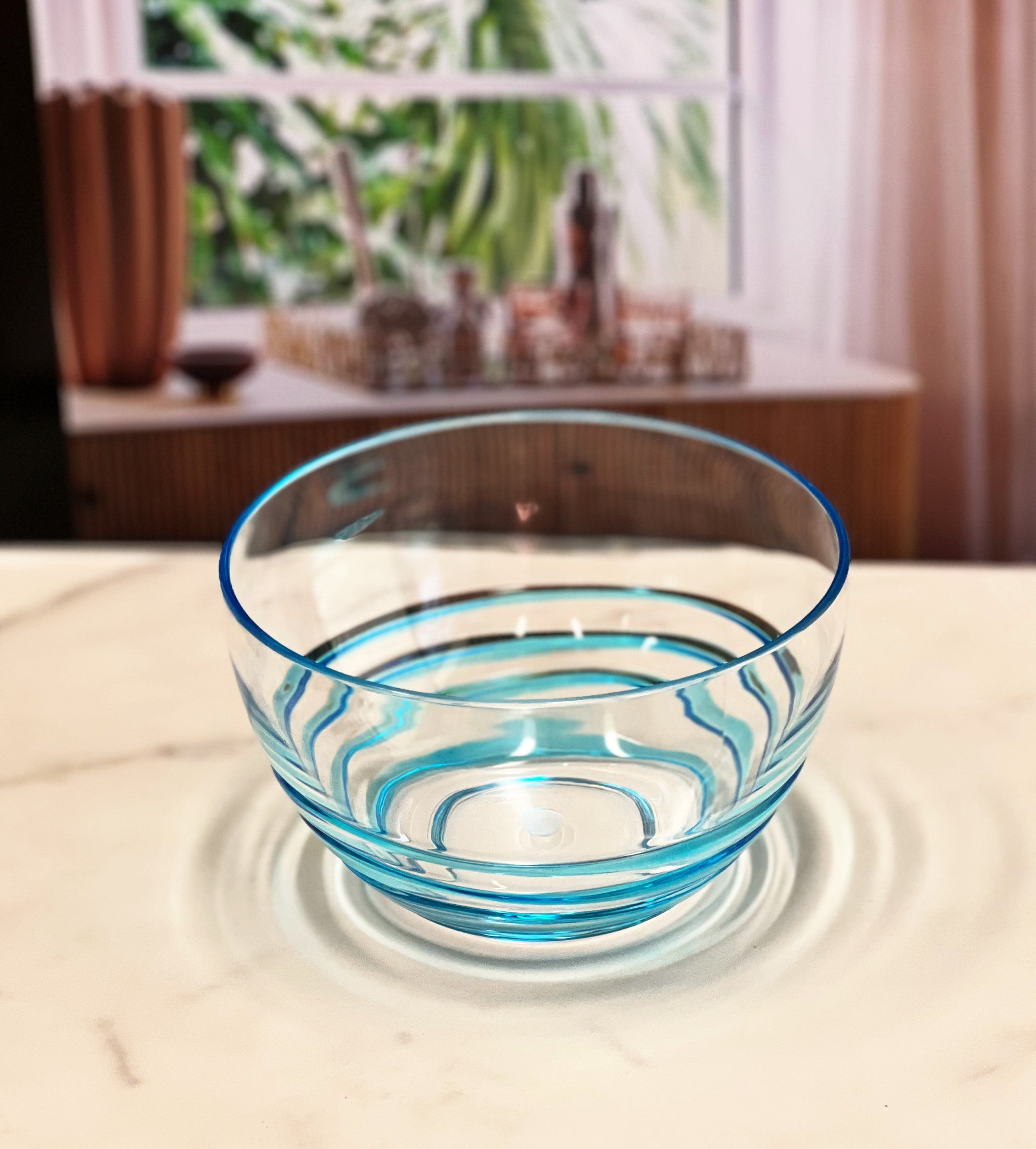 Clear and Blue Four Piece Swirl Acrylic Service For Four Bowl Set