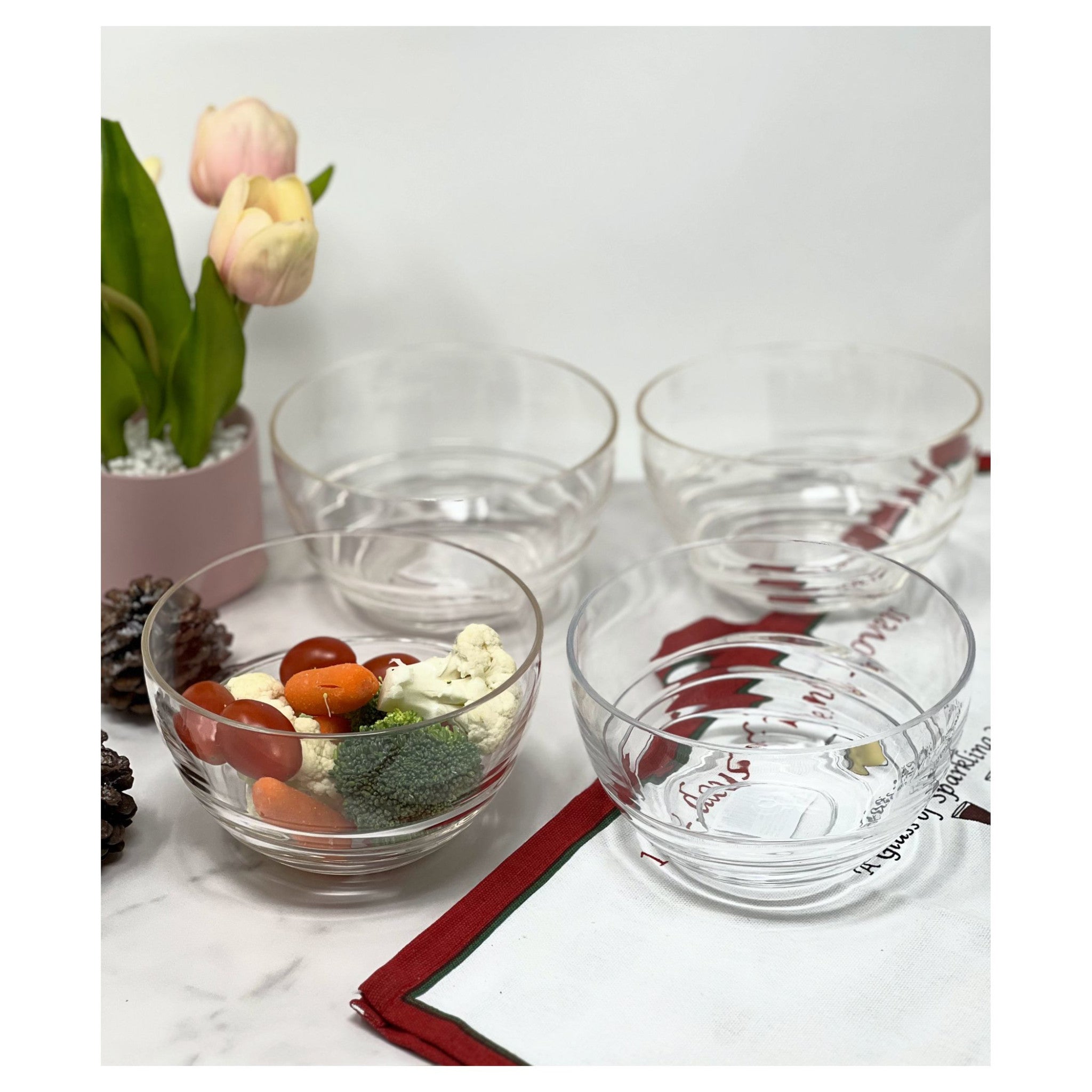 Clear Four Piece Round Swirl Acrylic Service For Four Bowl Set