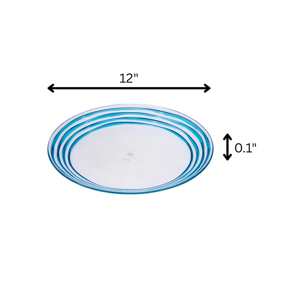 Clear and Blue Four Piece Swirl Acrylic Service For Four Dinner Plate Set