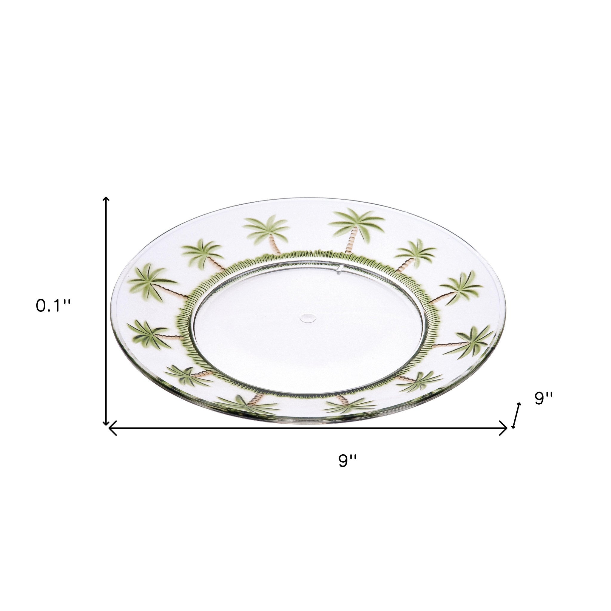 Clear and Green Four Piece Palm Tree Acrylic Service For Four Dinner Plate Set