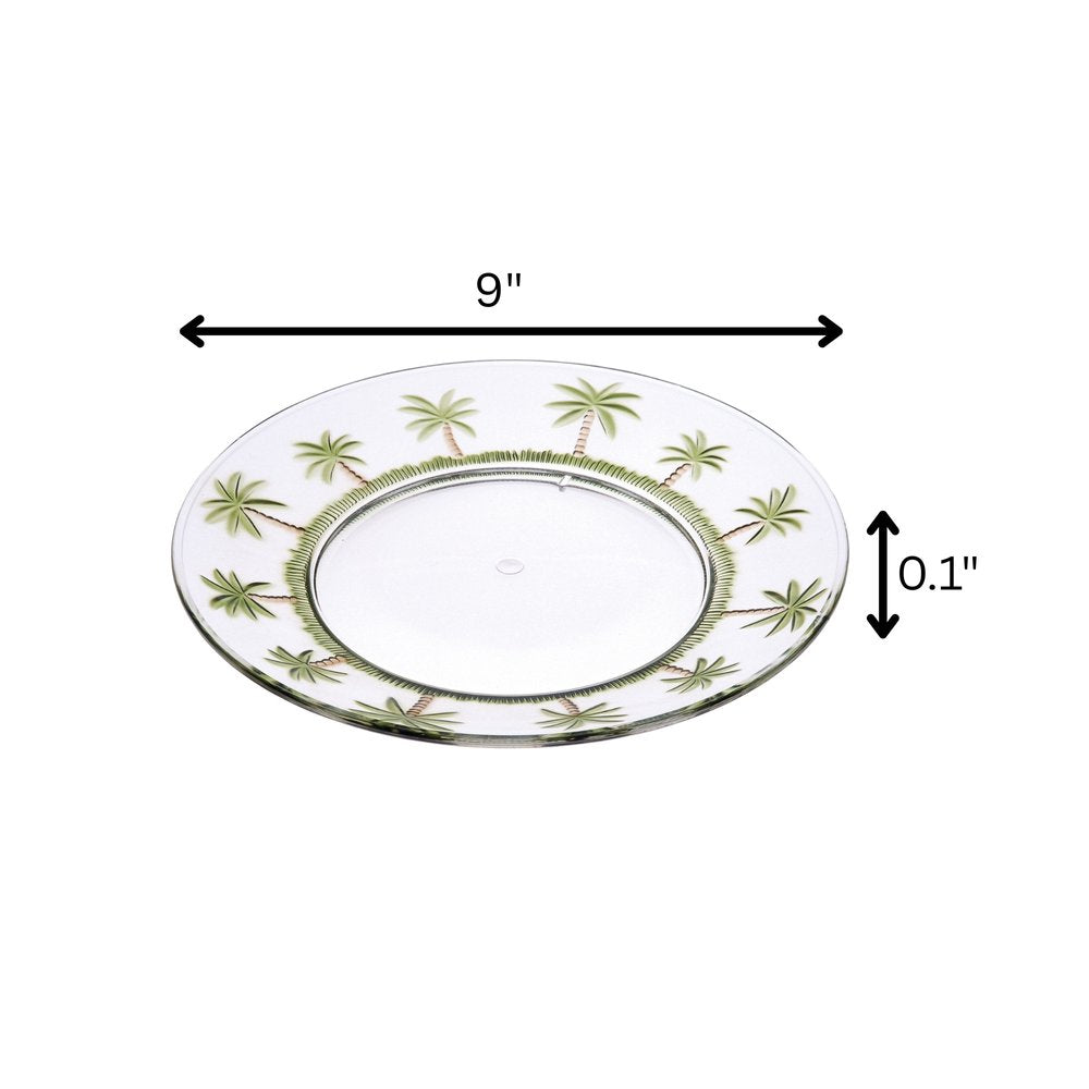 Clear and Green Four Piece Palm Tree Acrylic Service For Four Dinner Plate Set