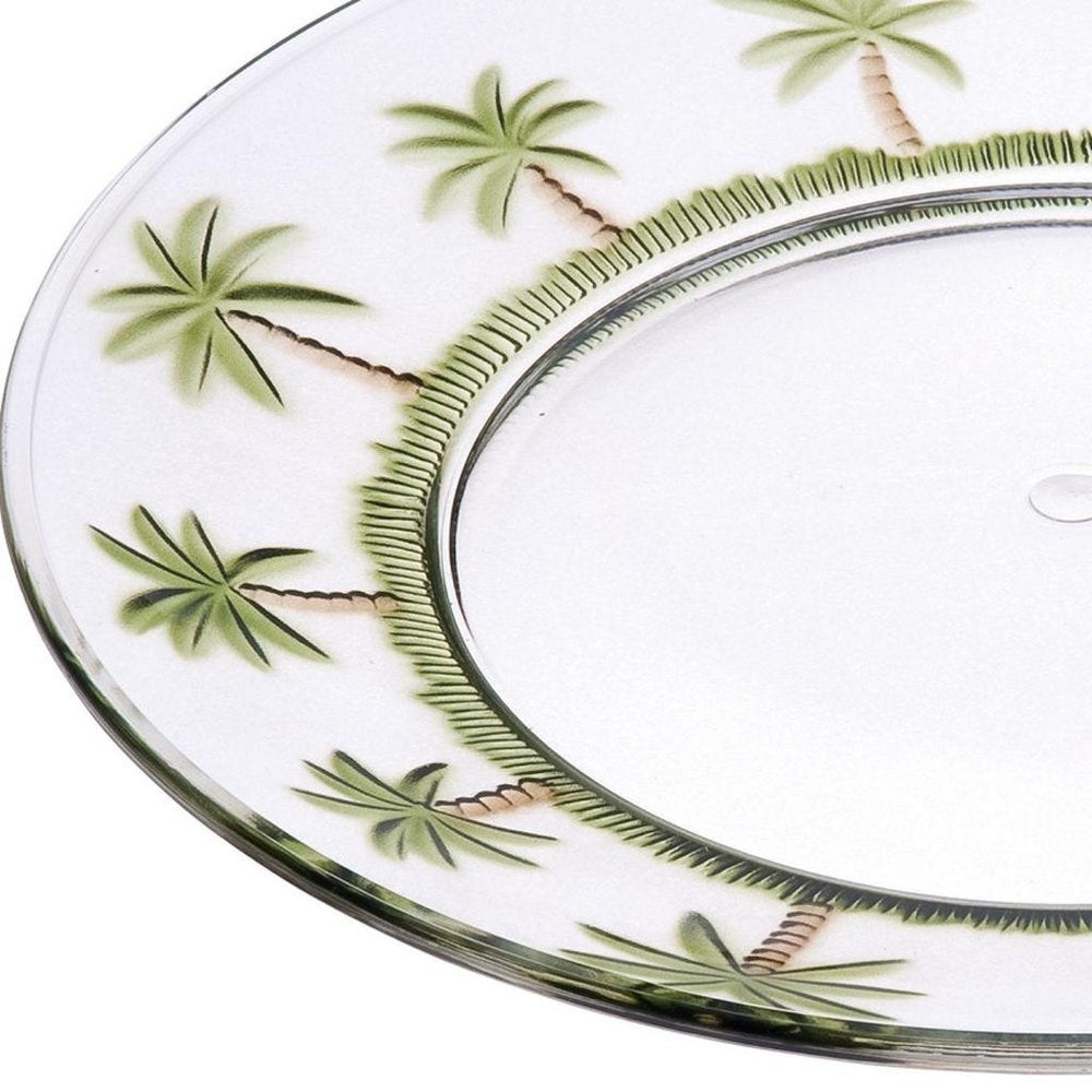 Clear and Green Four Piece Palm Tree Acrylic Service For Four Dinner Plate Set