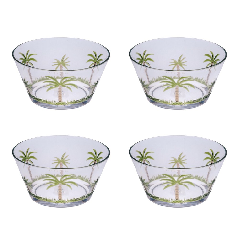 Clear and Green Four Piece Palm Tree Acrylic Service For Four Bowl Set