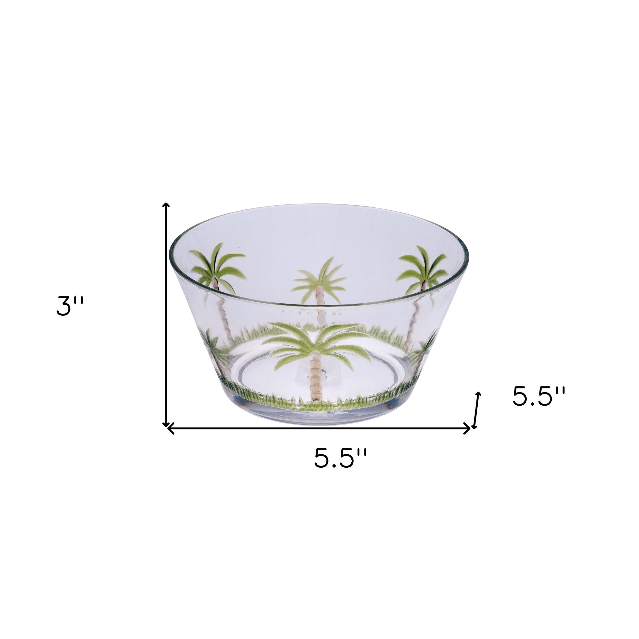 Clear and Green Four Piece Palm Tree Acrylic Service For Four Bowl Set