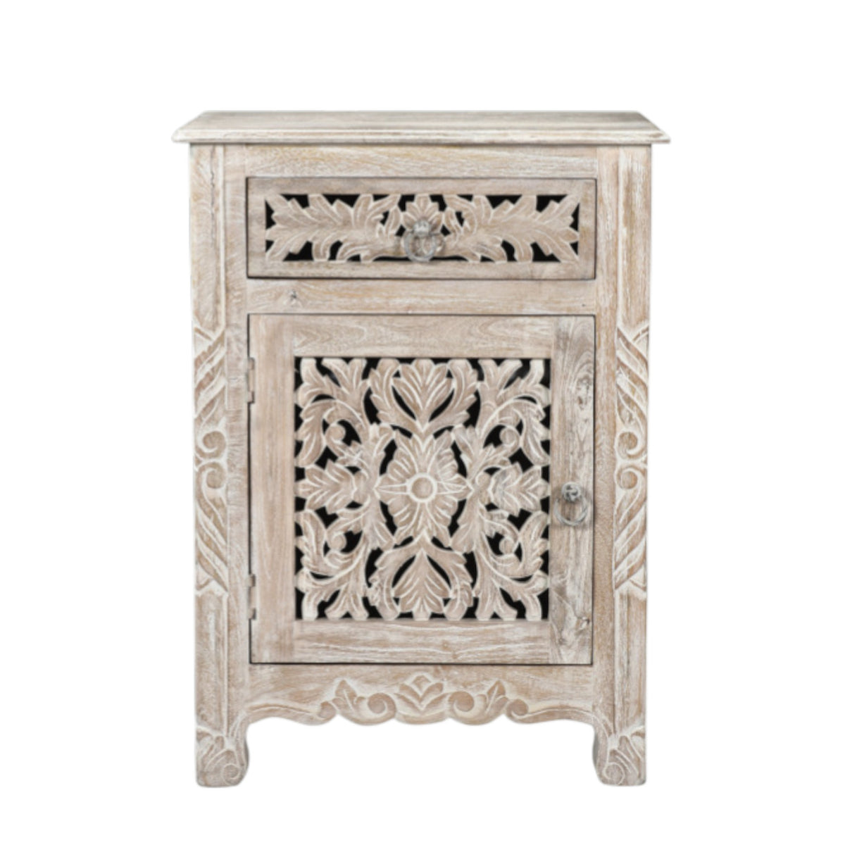 30" White Solid Wood Distressed One Drawer Nightstand