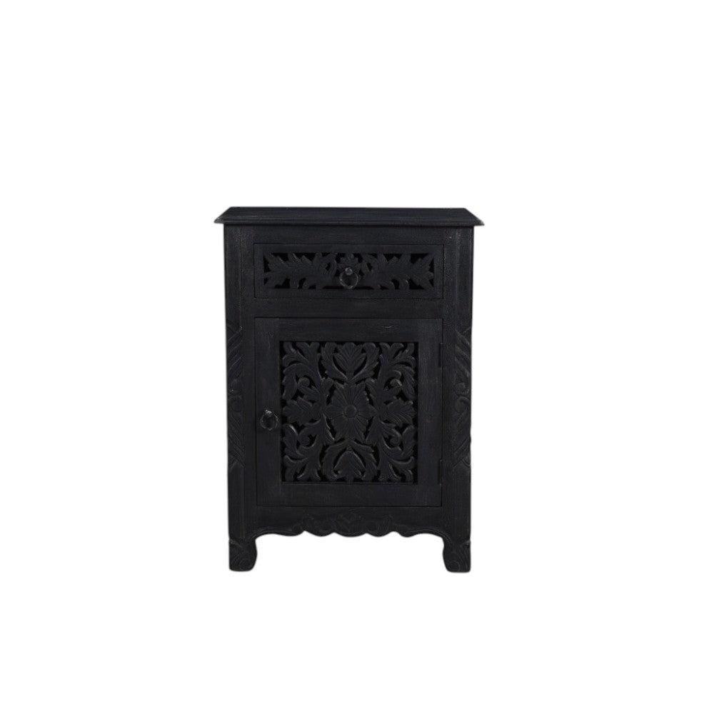 30" Black Solid Wood Distressed One Drawer Nightstand