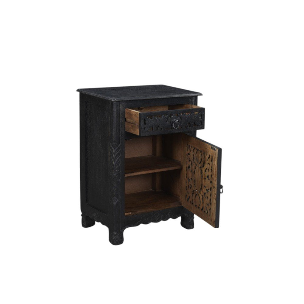 30" Black Solid Wood Distressed One Drawer Nightstand