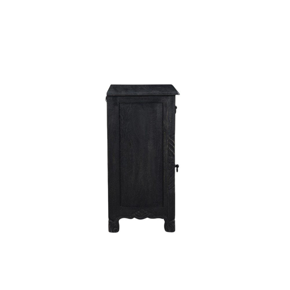 30" Black Solid Wood Distressed One Drawer Nightstand