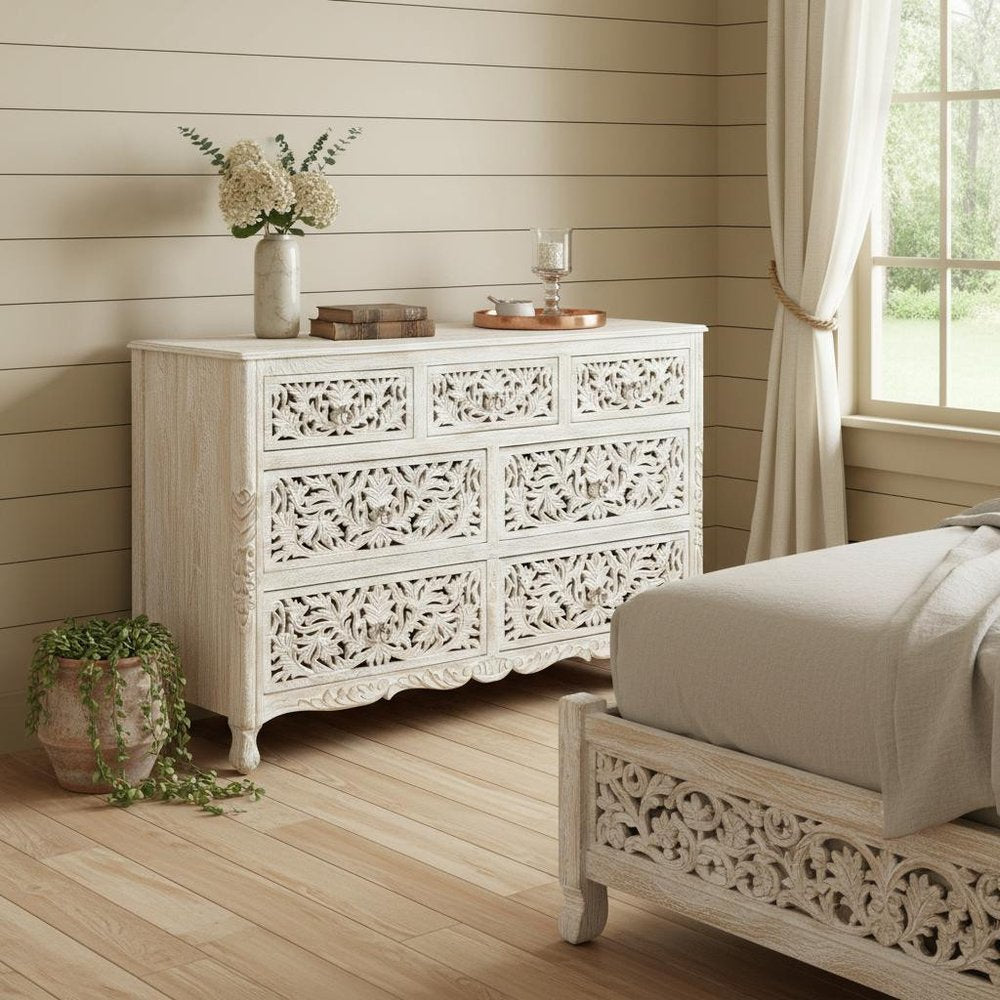 35" Gray Solid Wood Six Drawer Chest