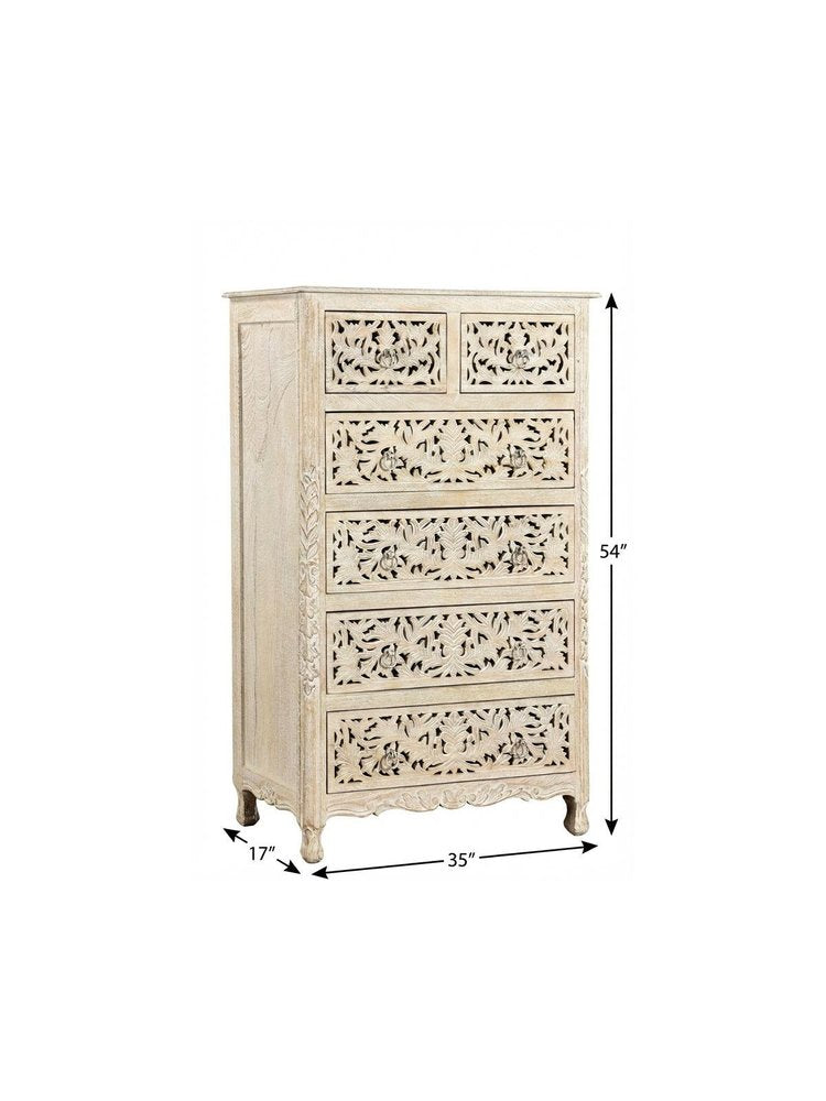 35" White Solid Wood Six Drawer Chest