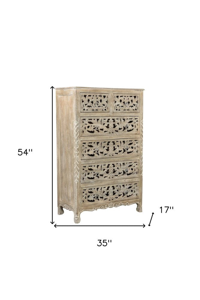 57" White Solid Wood Seven Drawer Dresser