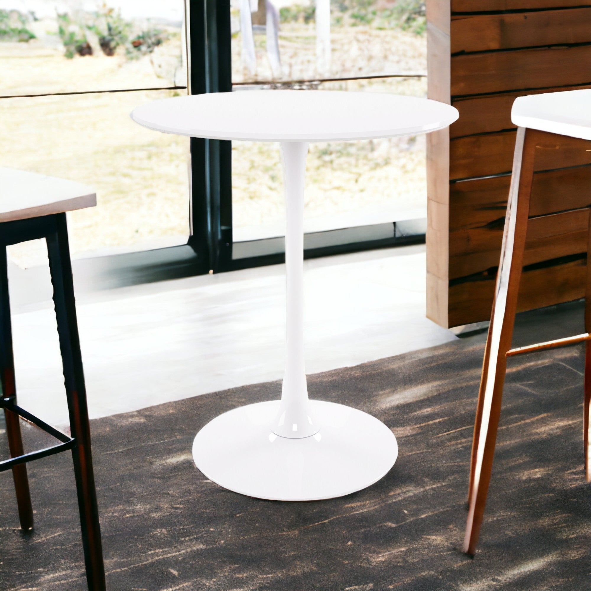 36" White Rounded Manufactured Wood and Metal Bar Table