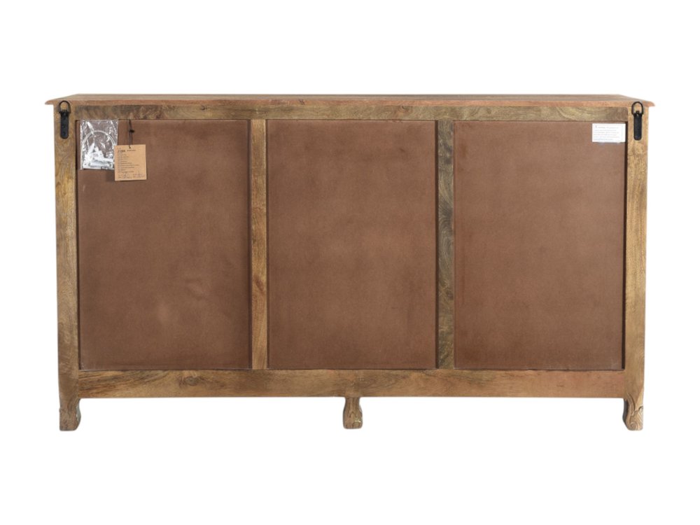 66" Gray Distressed Solid Wood Carved Floral Six Drawer Sideboard with Two Doors