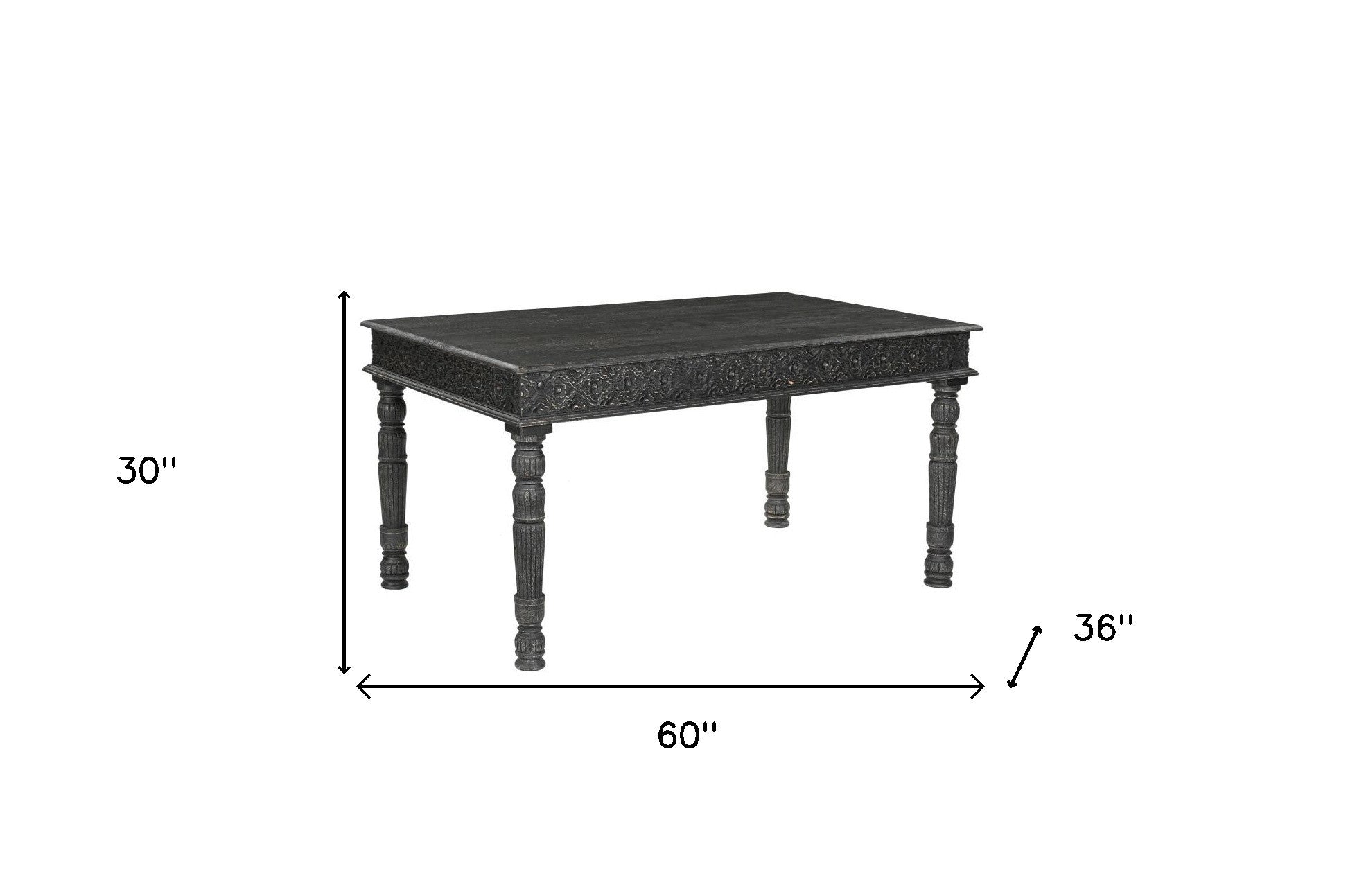 60" Black Solid Wood Dining Table