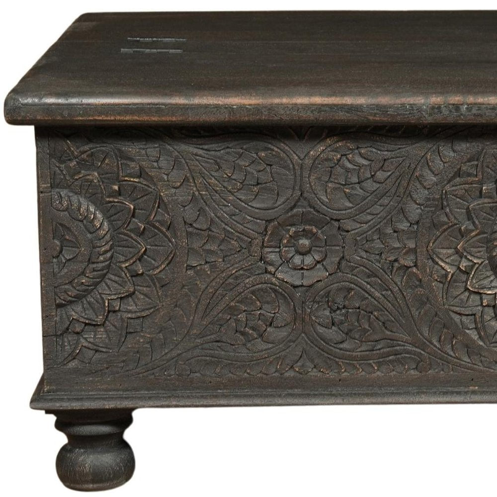 49" Black Solid Wood Distressed Lift Top Coffee Table